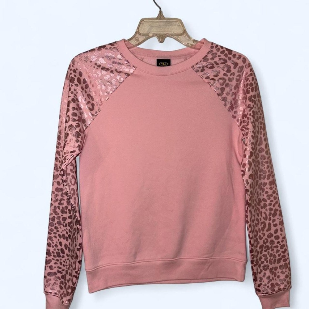 Pink leopard print sweatshirt girls with pink leopard print on sleeves, size XL